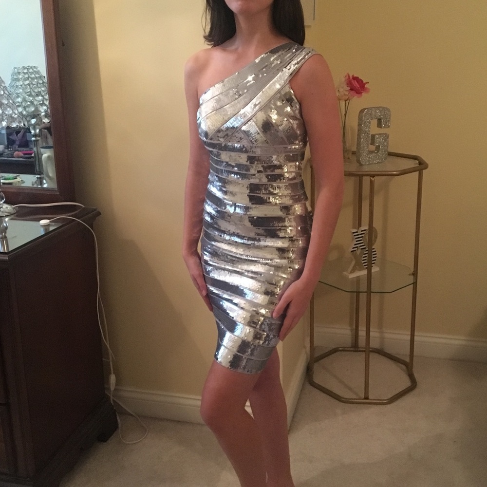 Madison James sequined one shoulder bandage dress